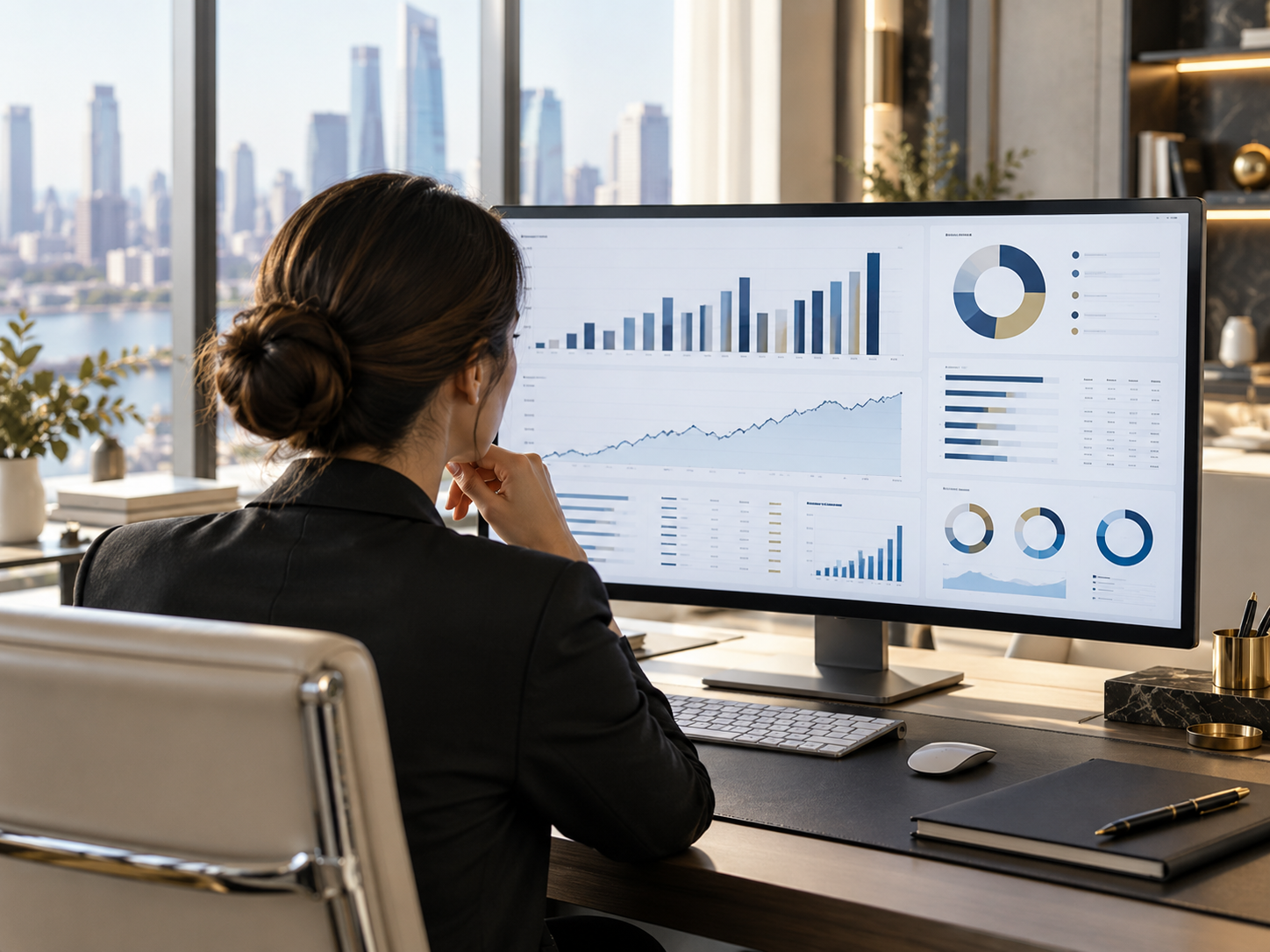 An analyst reviewing a financial dashboard